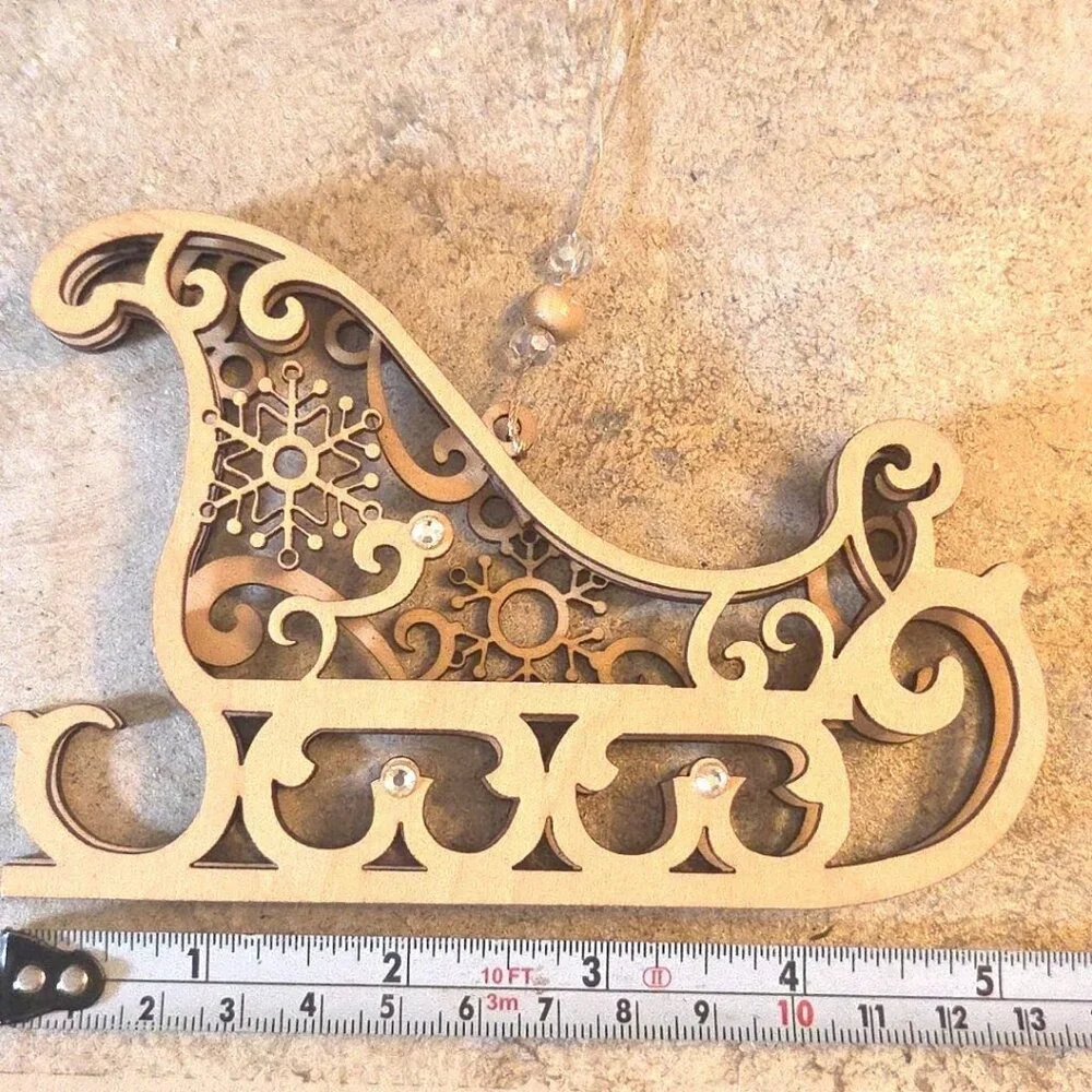 Unfinished Sleigh Ornament Sled Folk Art Wooden For Crafts Crystals